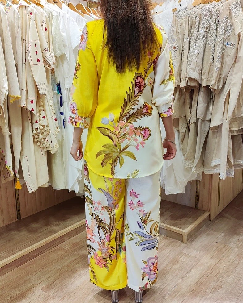 swiss cotton designer dual toned tropical prints summer coord set