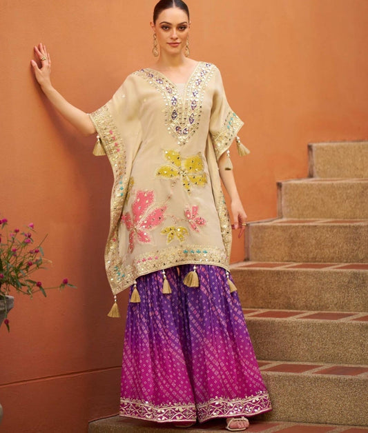 Partywear Designer Kaftan With Gharara