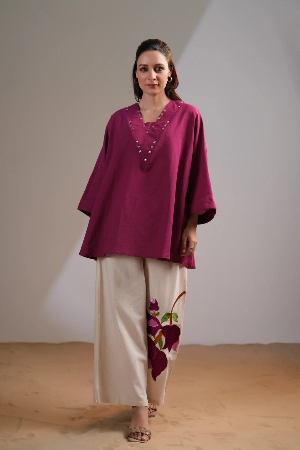 Designer Trendy Loose Fit Co-ord Set With Digital Print and Embroidered Flared Plazo