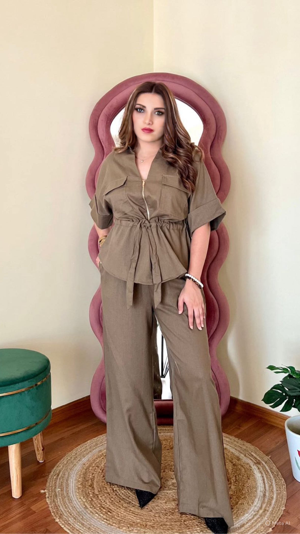 Cotton Linen Drawstring Waist Zip Coord Set