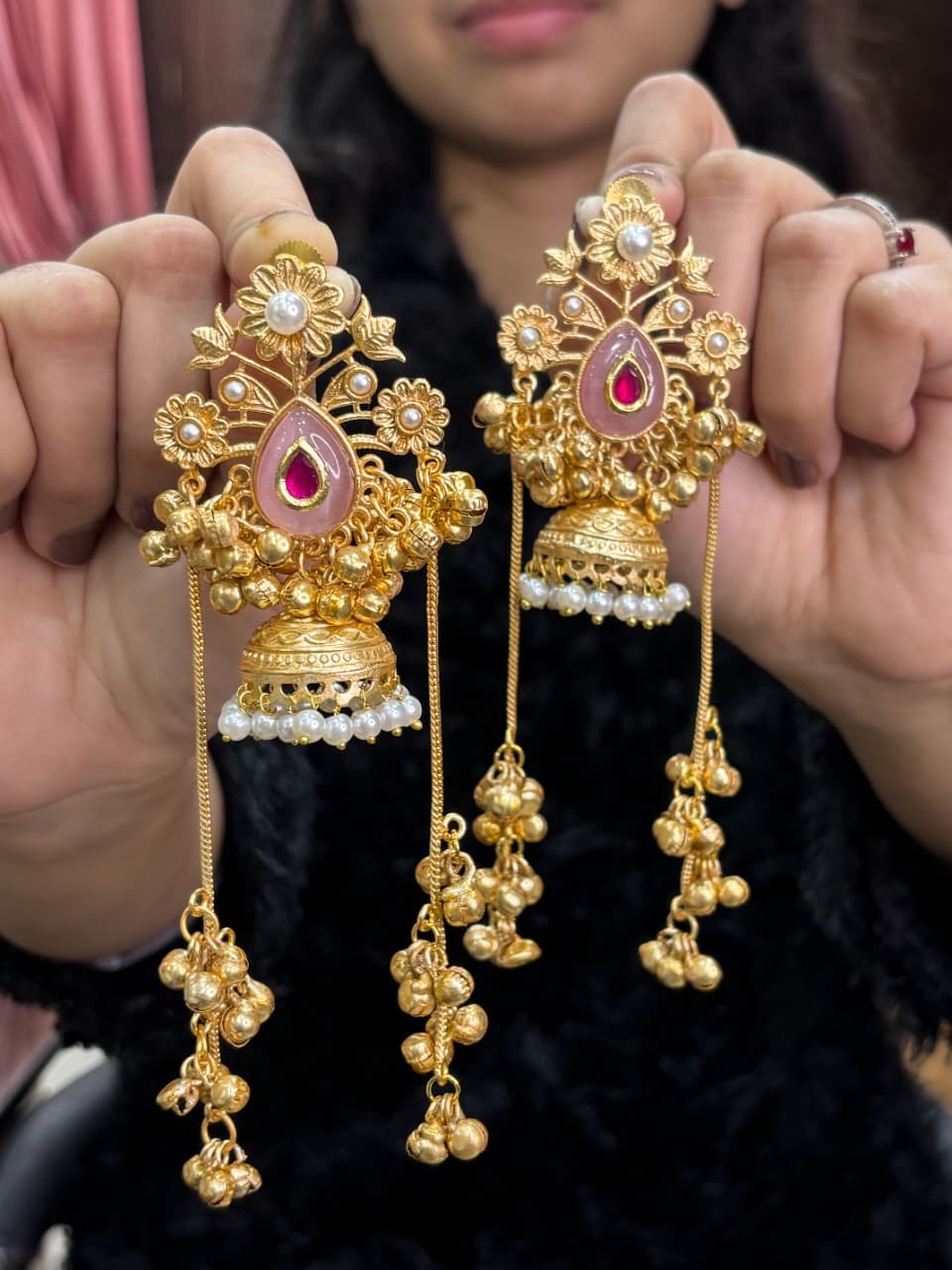Partywear Designer Gold Polish Viral Kashmiri Earrings (Copy)