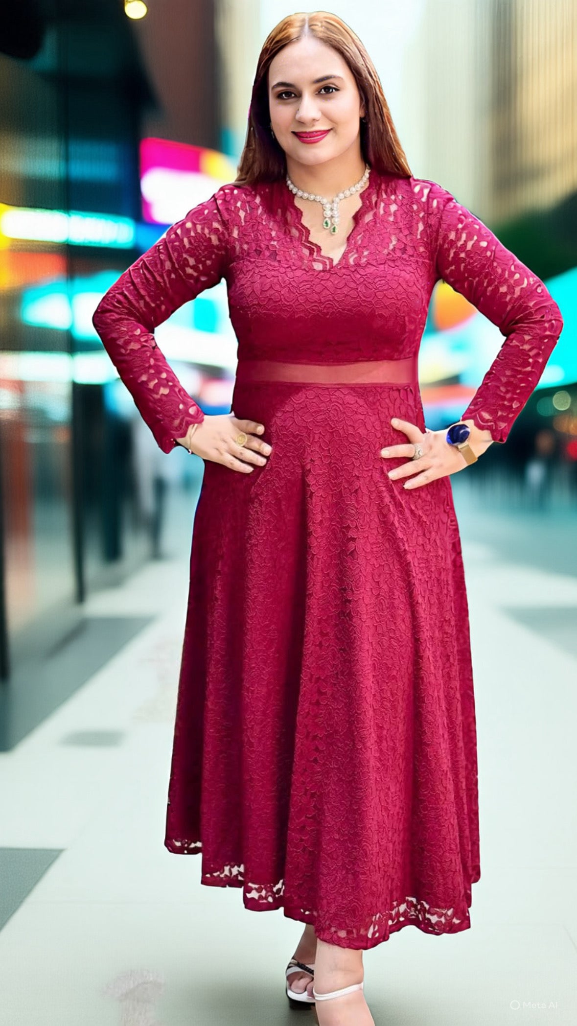 Imported Designer Power Net Stretchable Long Maxi Dress With Full Lining
