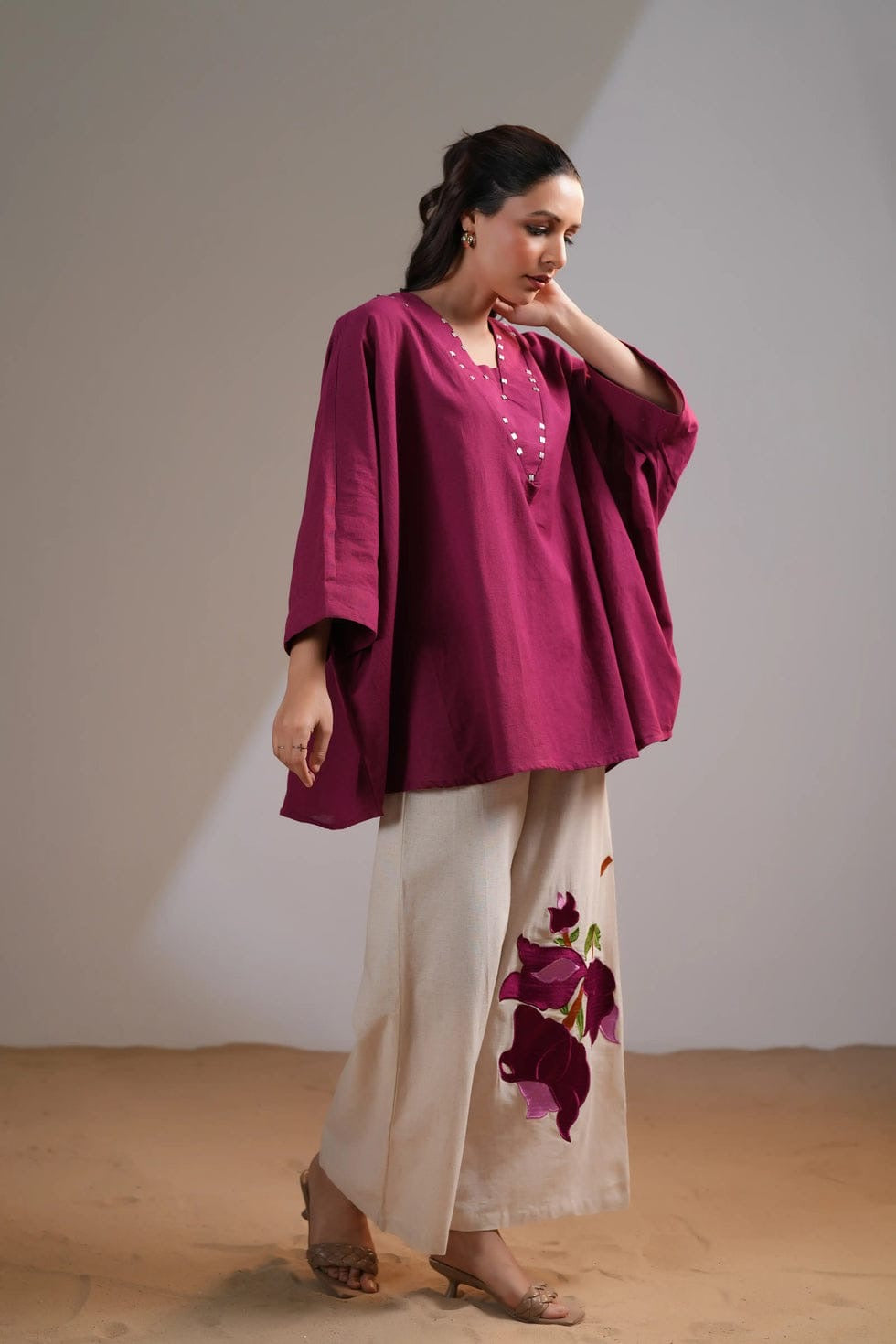 Designer Trendy Loose Fit Co-ord Set With Digital Print and Embroidered Flared Plazo