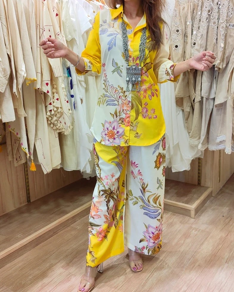 swiss cotton designer dual toned tropical prints summer coord set