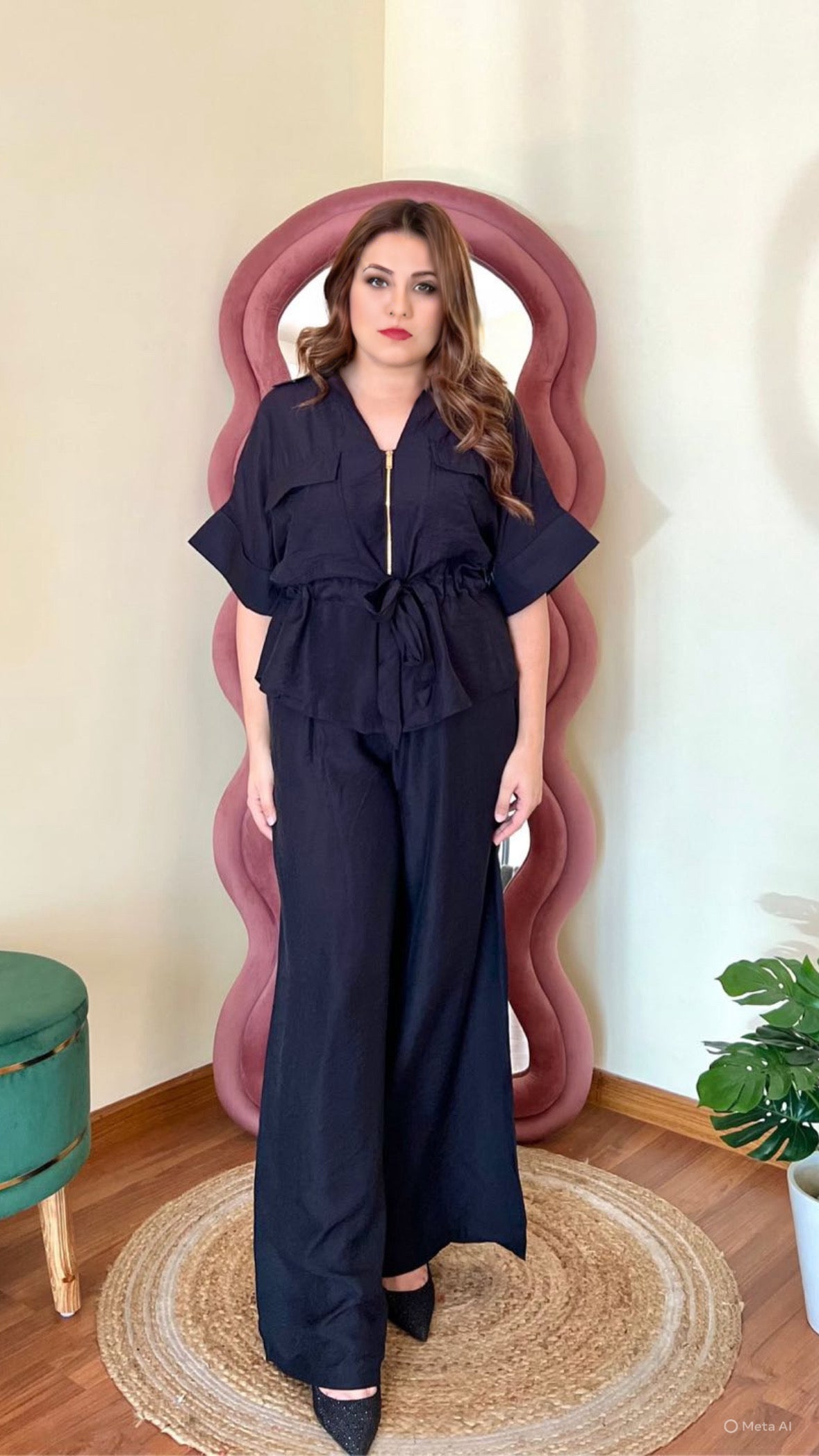 Cotton Linen Drawstring Waist Zip Coord Set