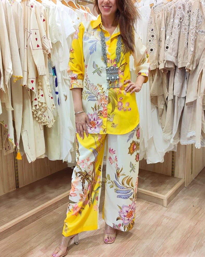 swiss cotton designer dual toned tropical prints summer coord set