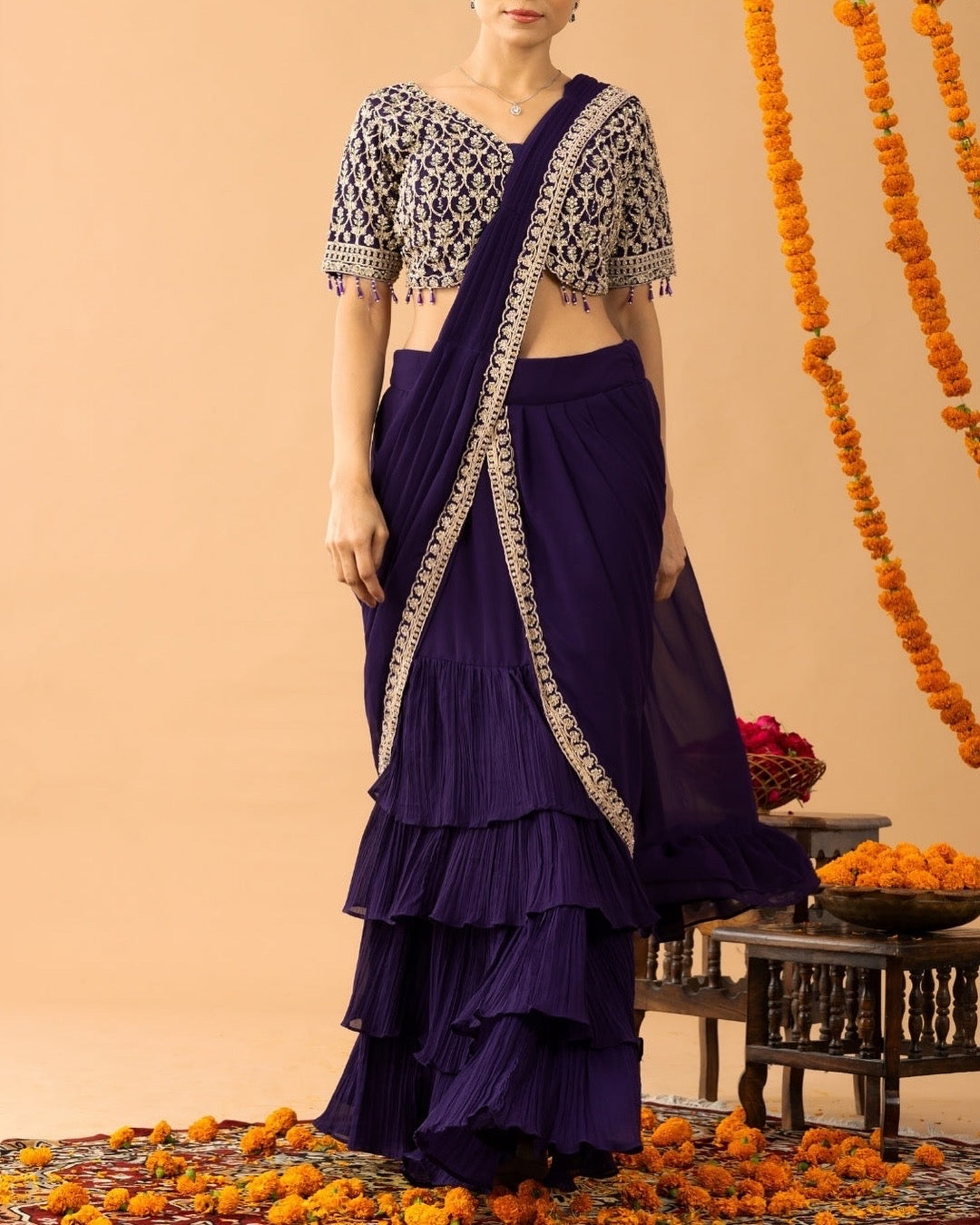 Partywear Designer Ready To Wear Ruffle Saree