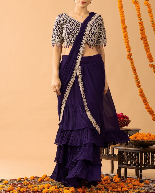 Partywear Designer Ready To Wear Ruffle Saree