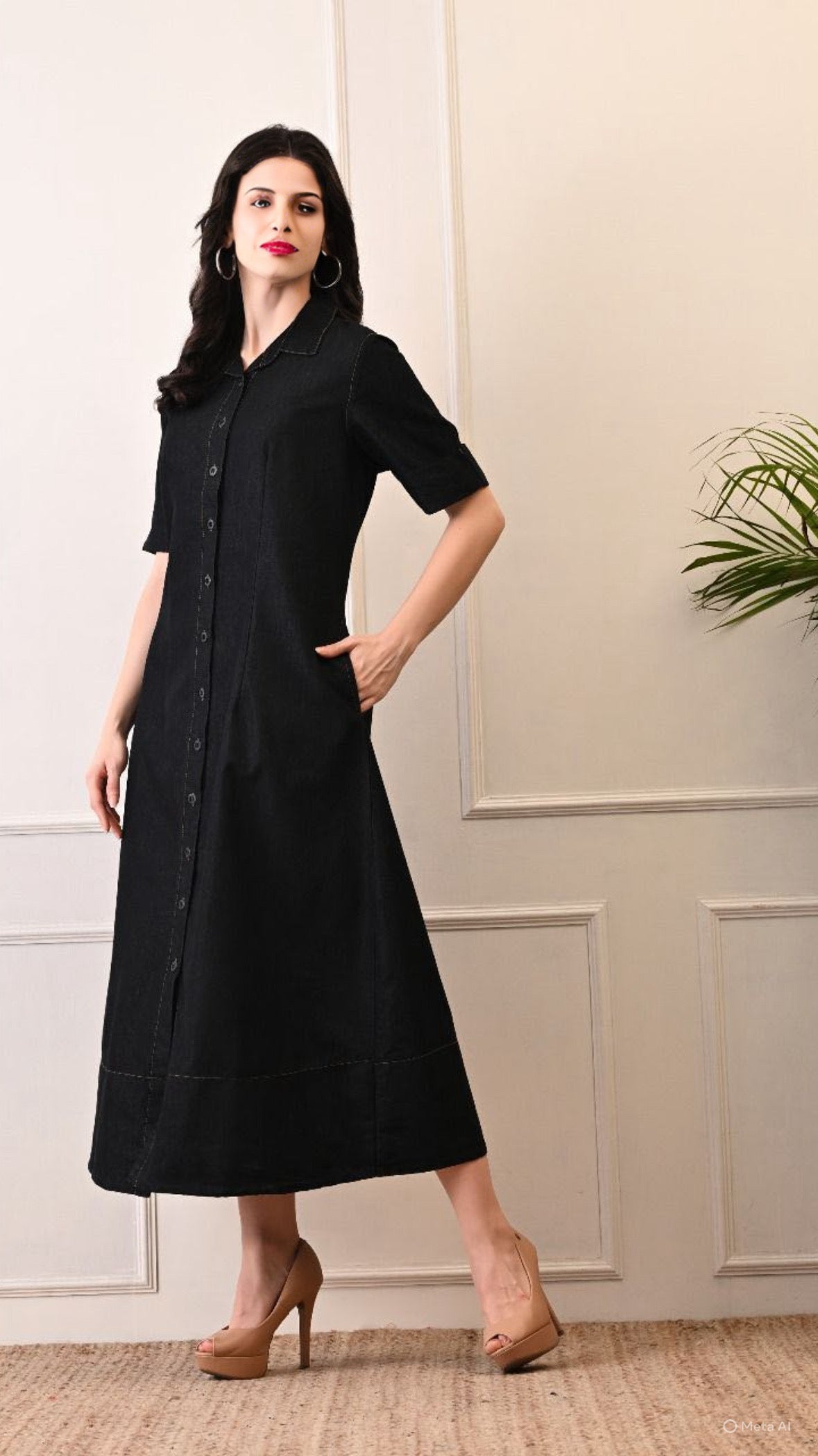 Designer Soft Denim Long Maxi Button Down Dress (Copy)