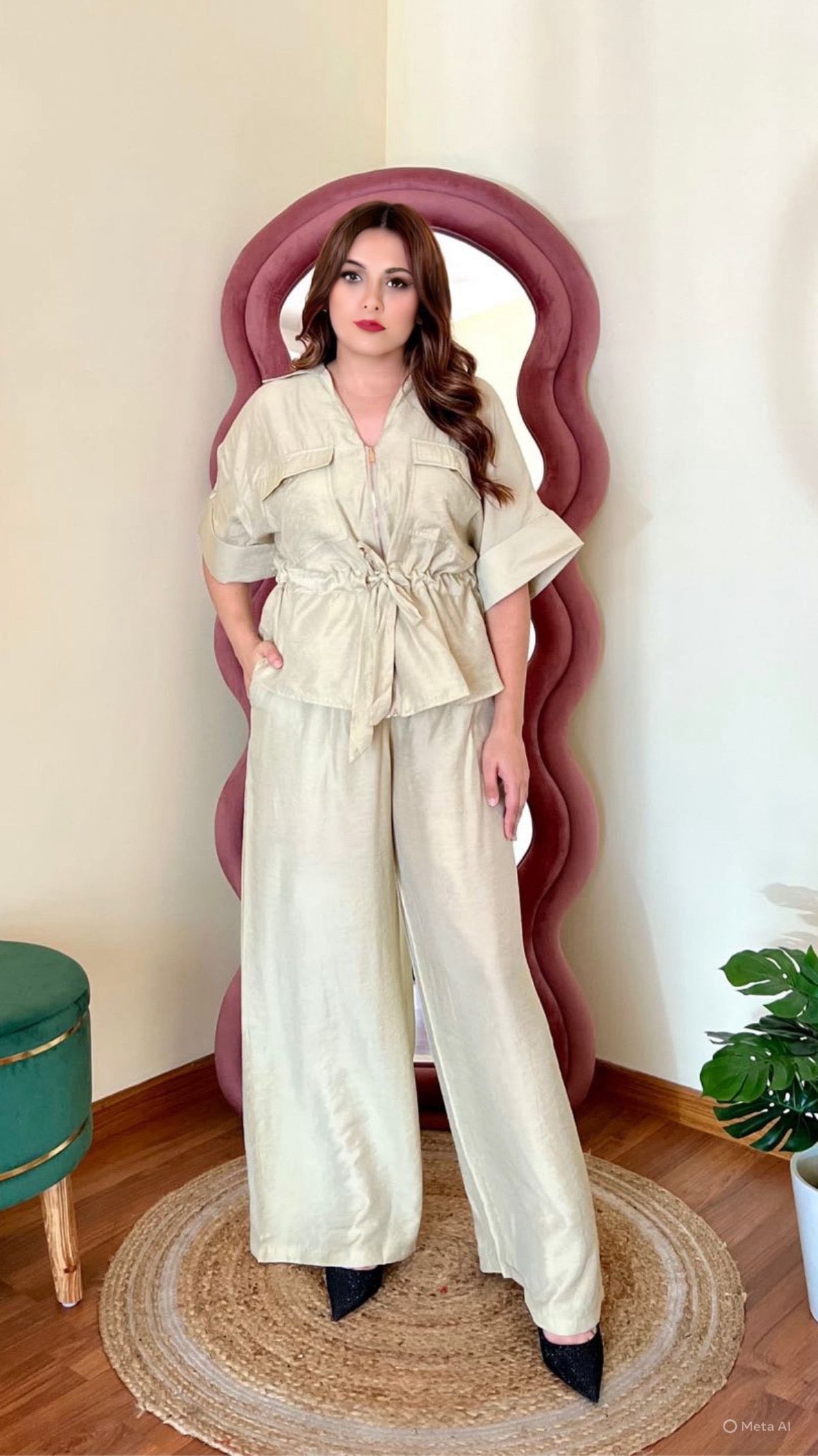 Cotton Linen Drawstring Waist Zip Coord Set