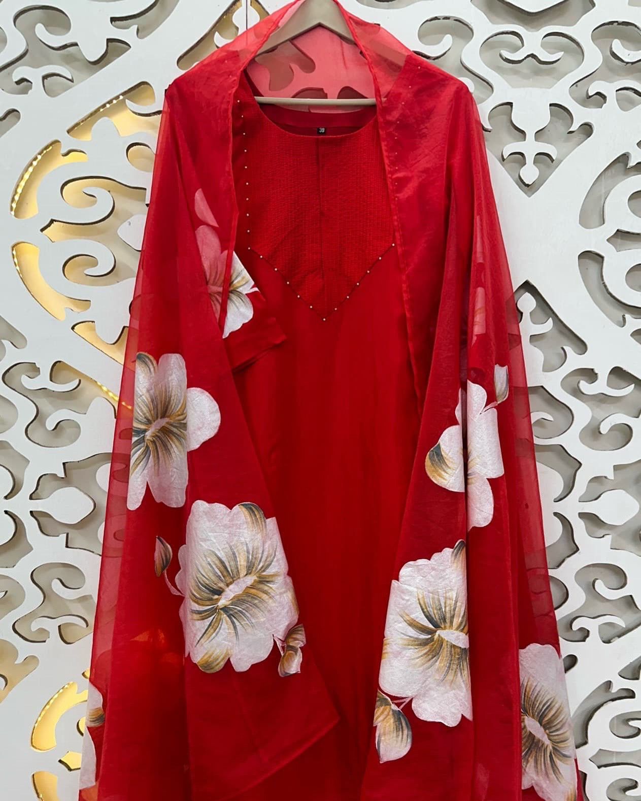 Designer Partywear Red Pure Upada Silk Kareena Kapoor Suit