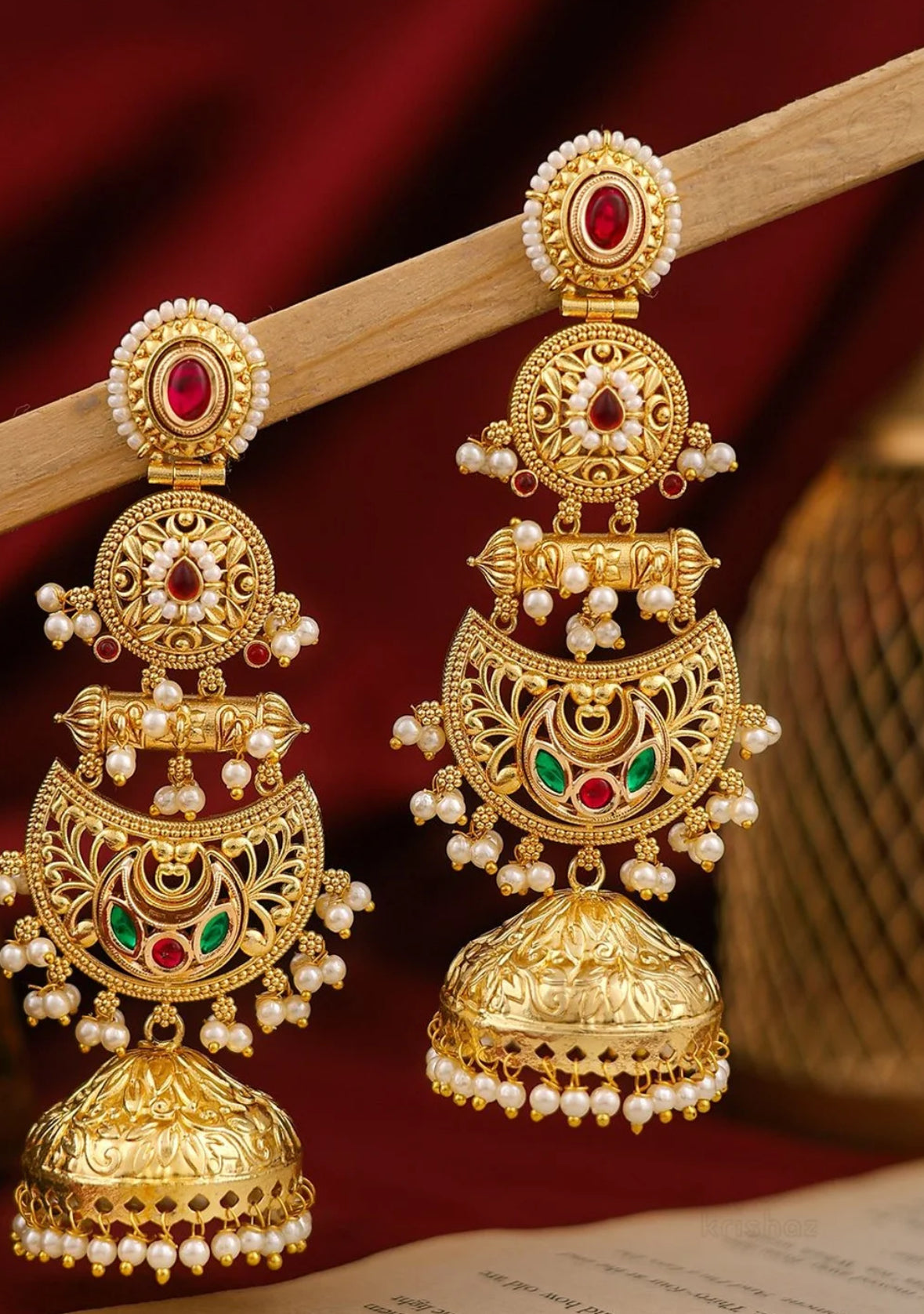 Partywear Designer Gold Polish Brass Viral Kashmiri Jhumka Earrings