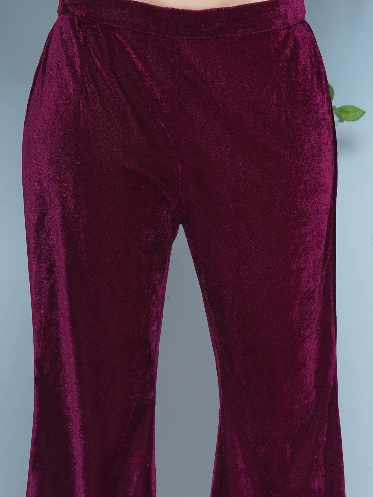 Wine Velvet Hand Embellished Co-ord Set