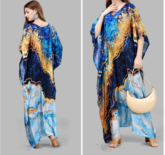 Pure Satin Silk Full Length Kaftan With Digital Prints