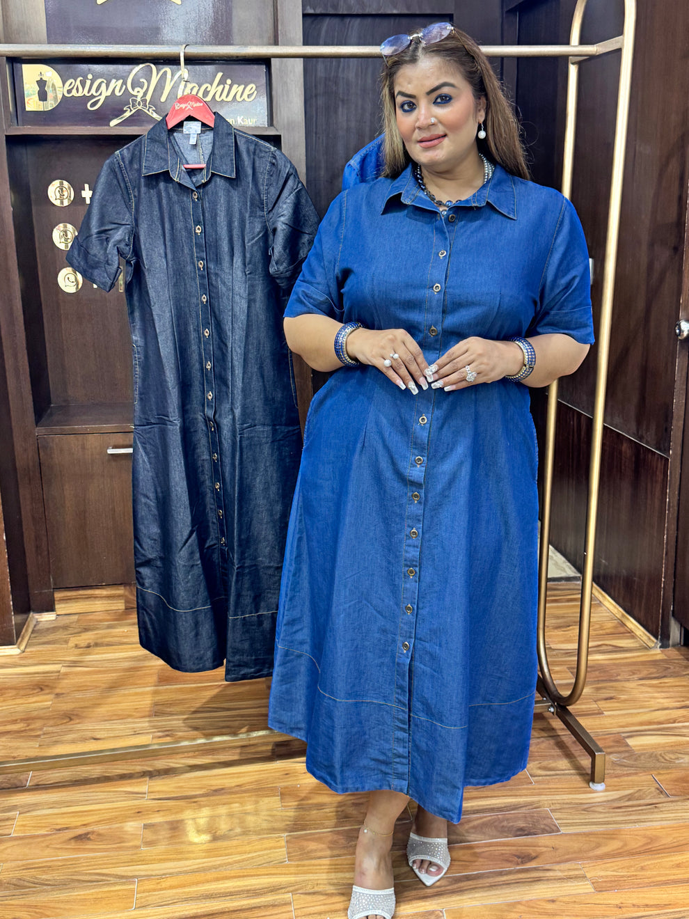 Soft Denim Long Button Down Maxi Dress