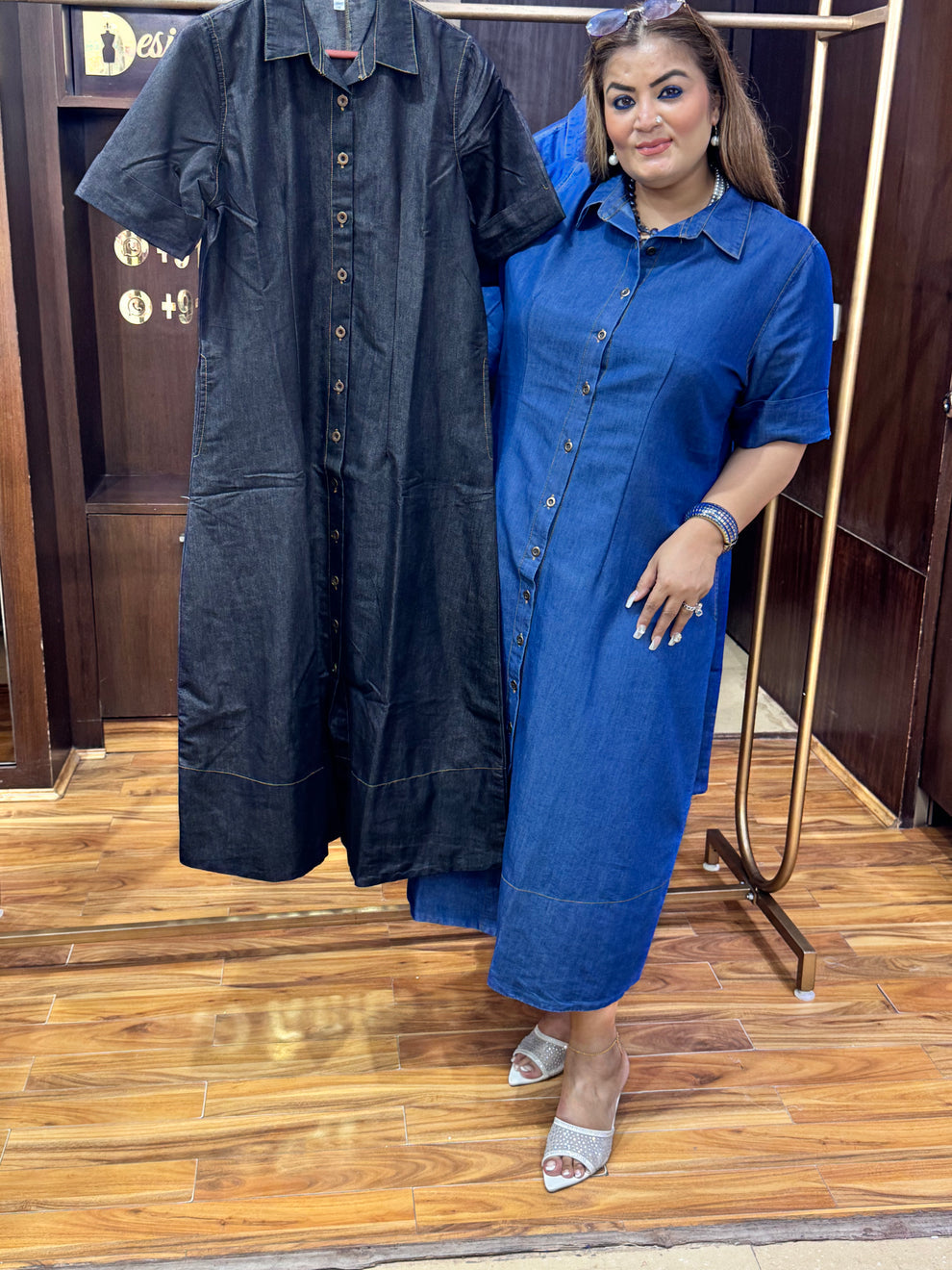 Soft Denim Long Button Down Maxi Dress