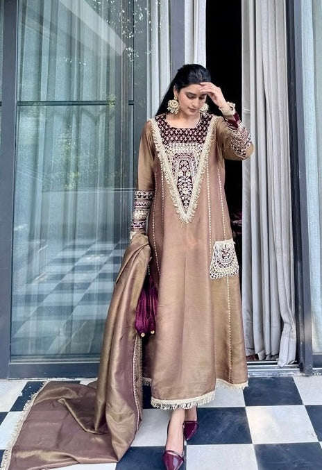 Designer Partywear Zari Work Pakistani A Line Long Dress