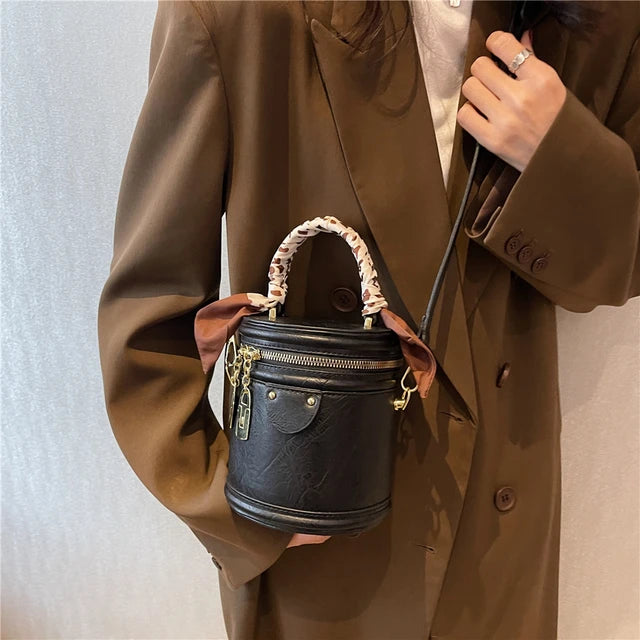 Black Cylindrical Designer Bucket Bag Global Creations