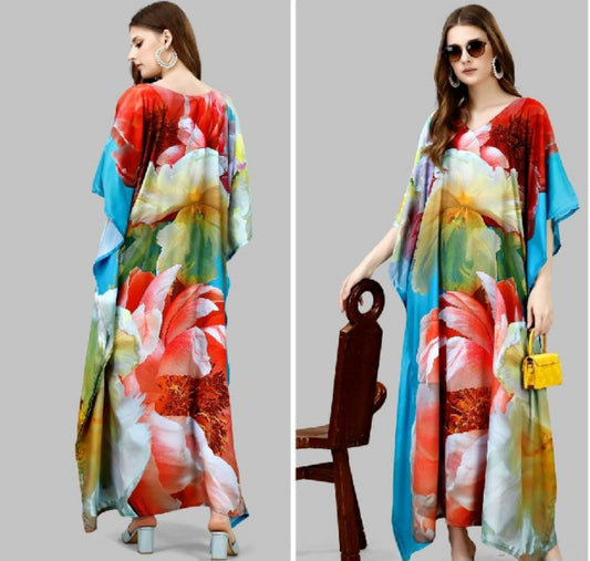 Pure Satin Silk Full Length Kaftan With Digital Prints