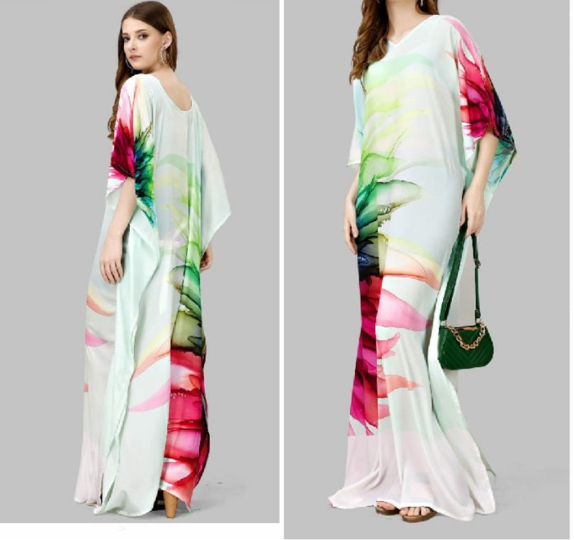 Pure Satin Silk Full Length Kaftan With Digital Prints