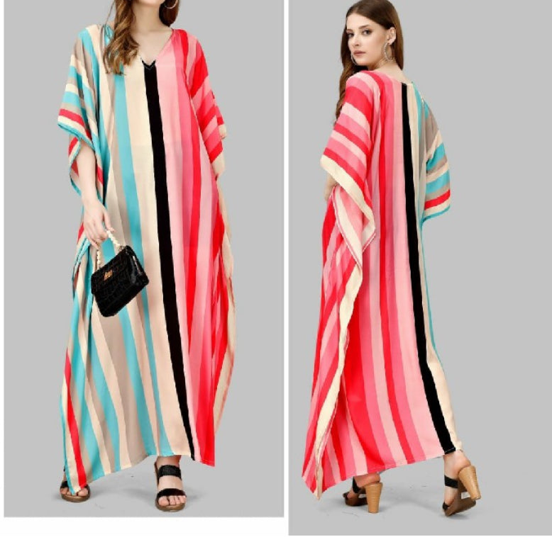 Pure Satin Silk Full Length Kaftan With Digital Prints