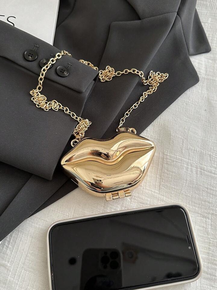 Designer Partywear Gold Zinc Alloy Metal Mini Pout Clutch Bag
