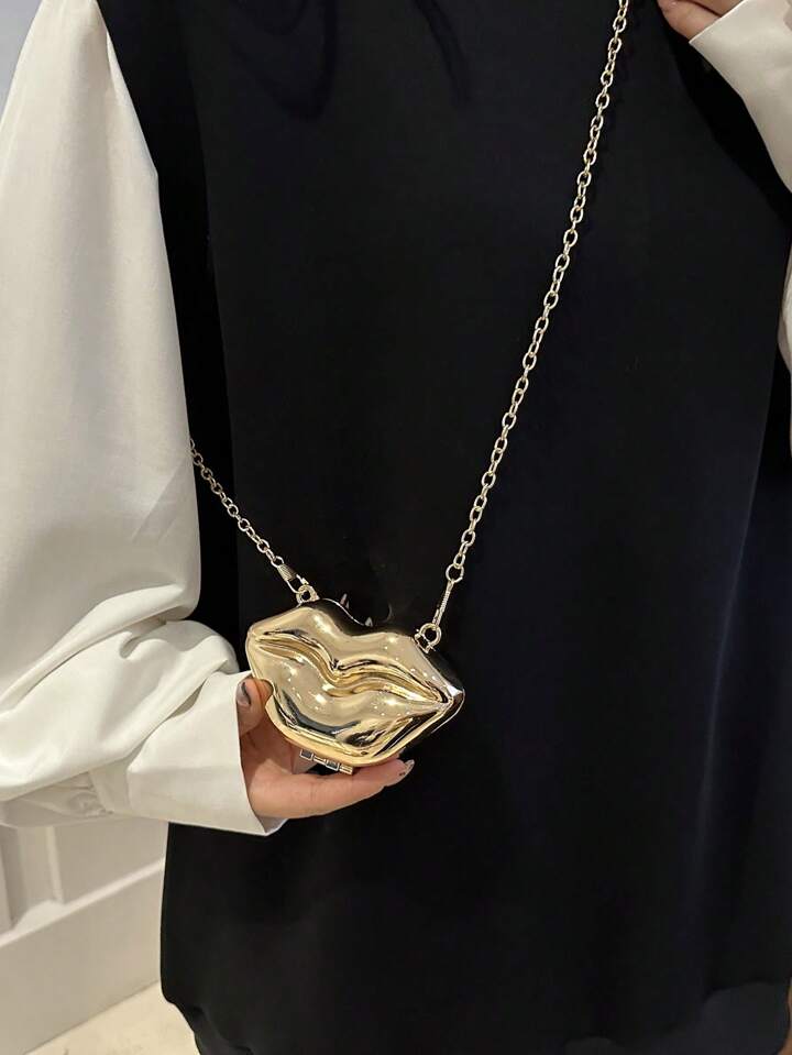 Designer Partywear Gold Zinc Alloy Metal Mini Pout Clutch Bag