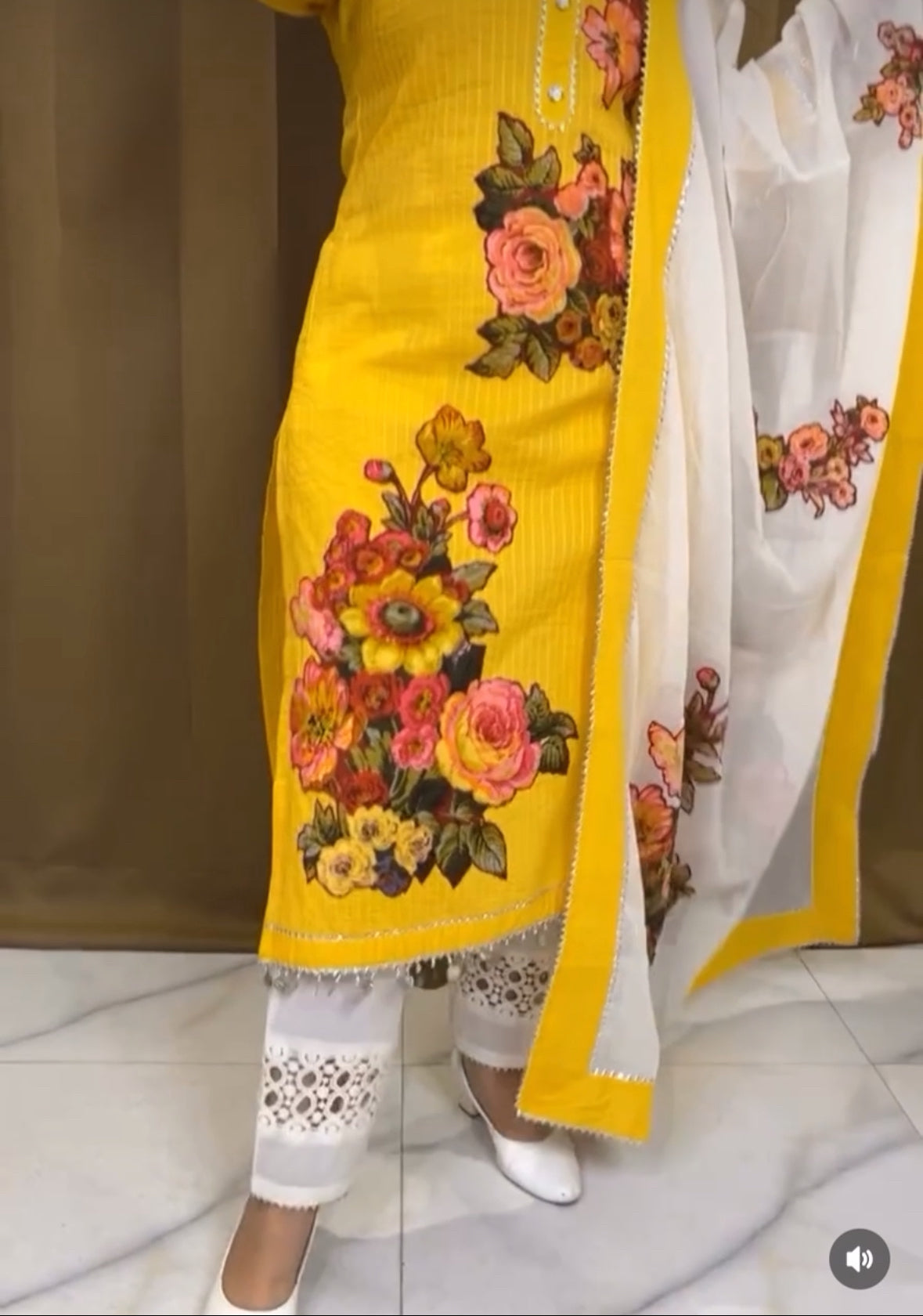 Yellow Floral Patchwork Pure Cotton Suit