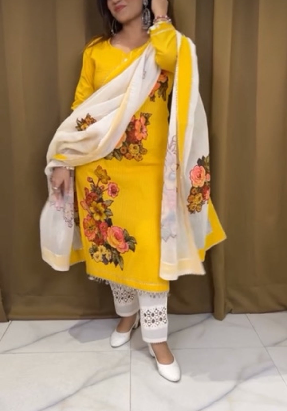 Yellow Floral Patchwork Pure Cotton Suit
