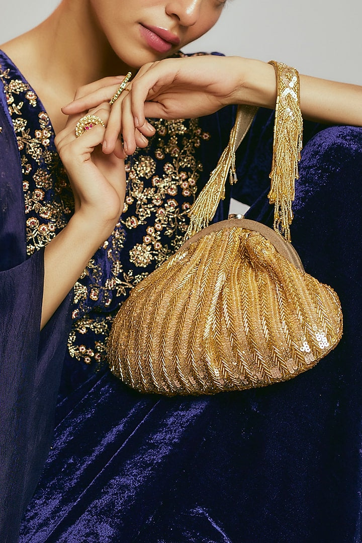 Golden shimmer sequins batua clutch