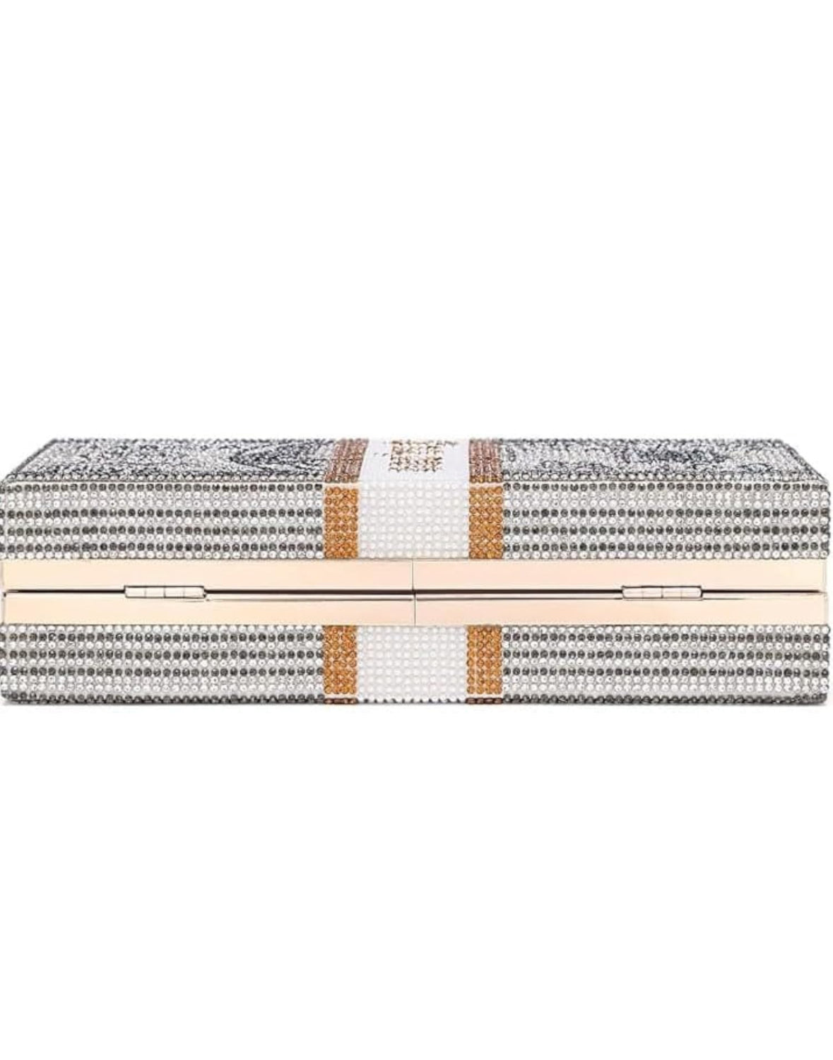 Partywear Grey 10K Dollar Clutch With Rhinestones & Sling Chain