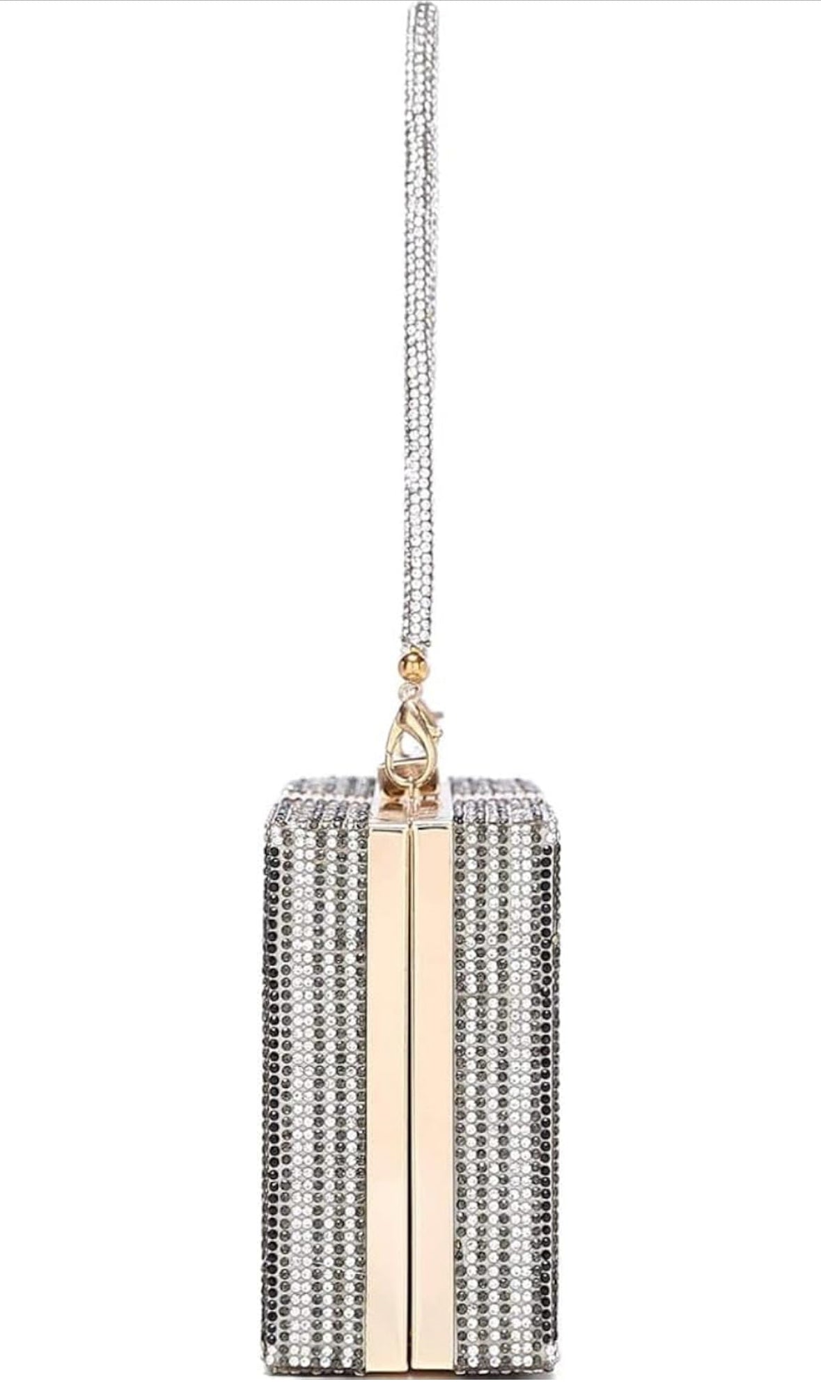 Partywear Grey 10K Dollar Clutch With Rhinestones & Sling Chain