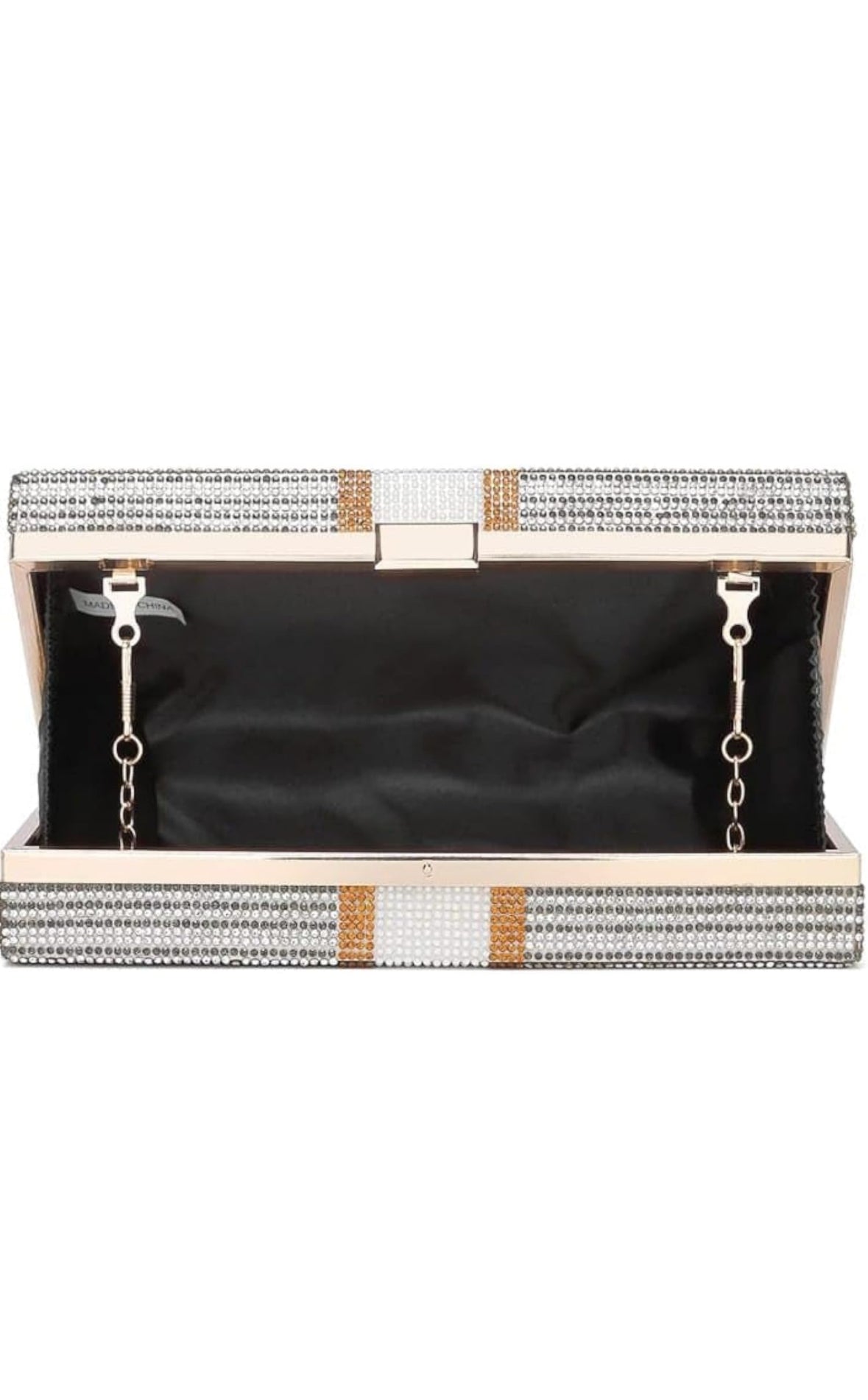 Partywear Grey 10K Dollar Clutch With Rhinestones & Sling Chain