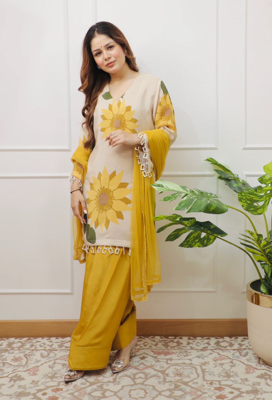 Designer Partywear Pure Crepe Farshi Salwar Suit