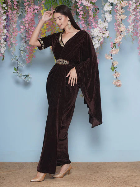 Designer Partywear Velvet Drape Style Gown