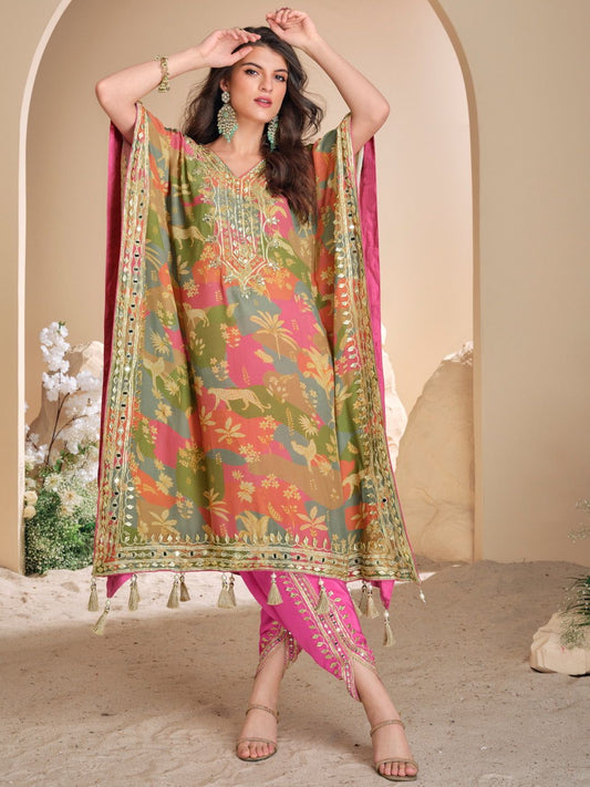 Designer Partywear Floral Print Kaftan Set