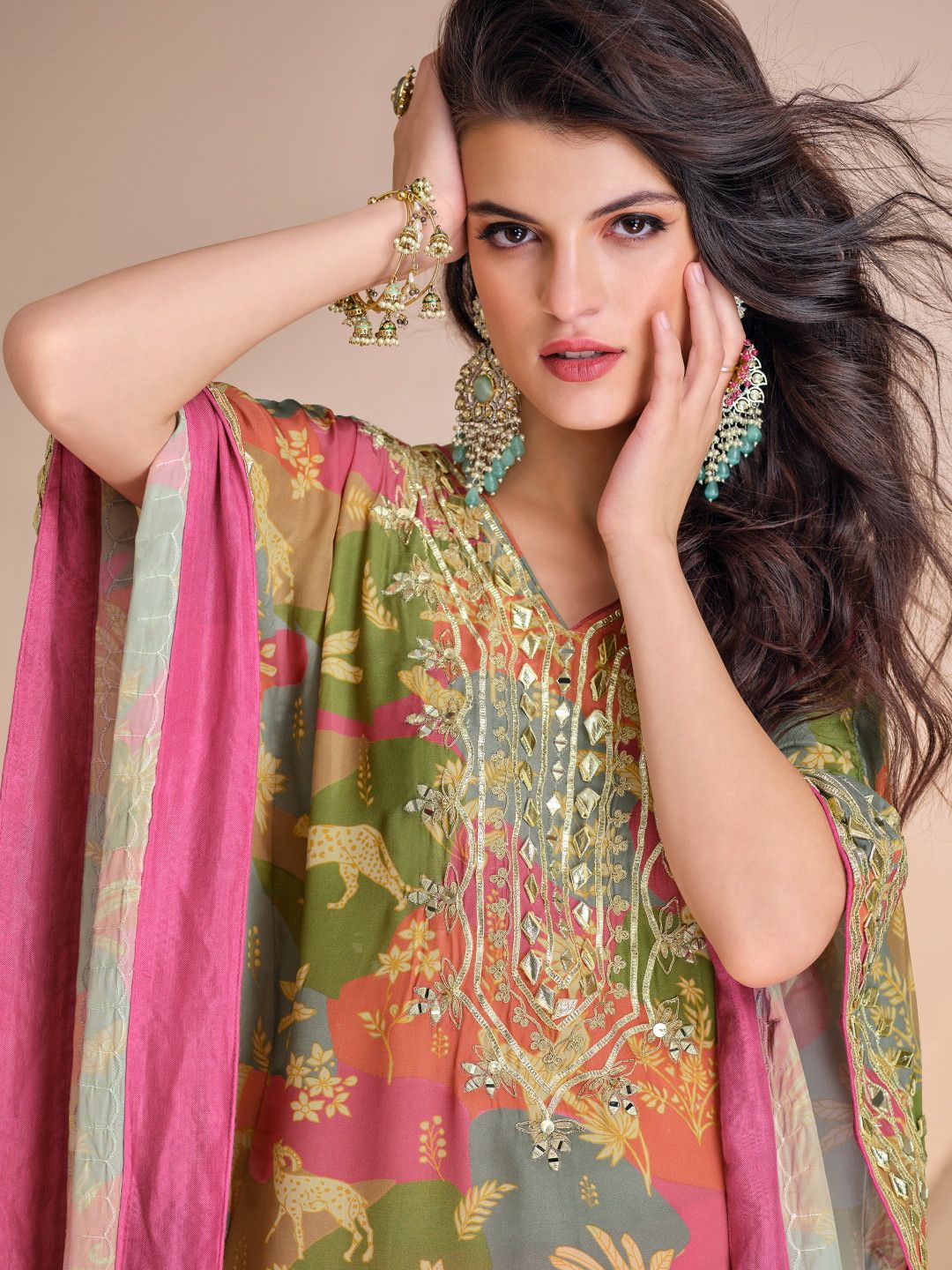 Designer Partywear Floral Print Kaftan Set