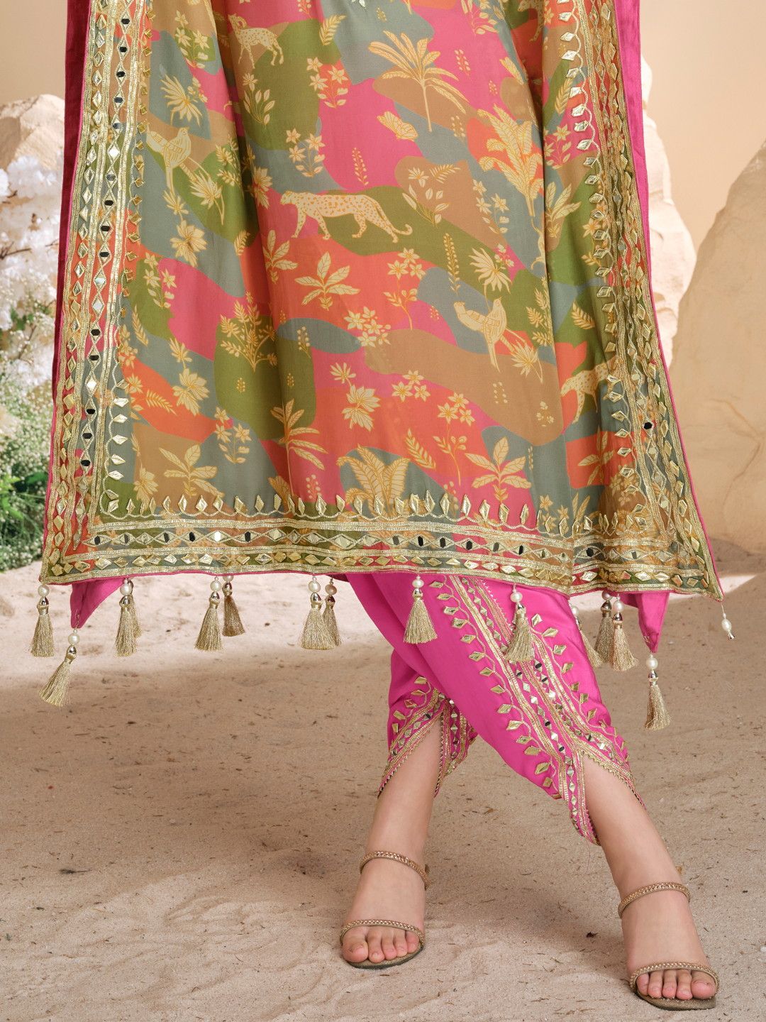 Designer Partywear Floral Print Kaftan Set