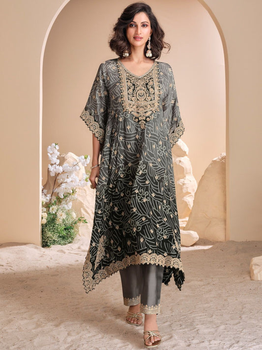 Designer Partywear Black and Grey Ombre Kaftan set