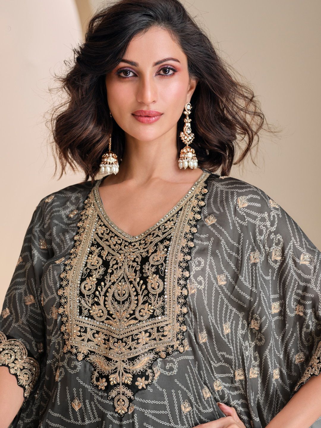 Designer Partywear Black and Grey Ombre Kaftan set
