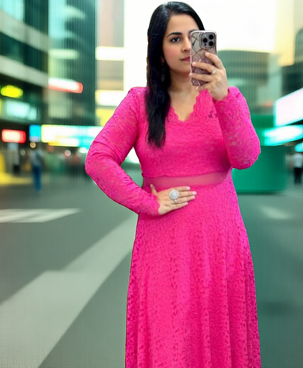Imported Designer Power Net Stretchable Long Maxi Dress With Full Lining