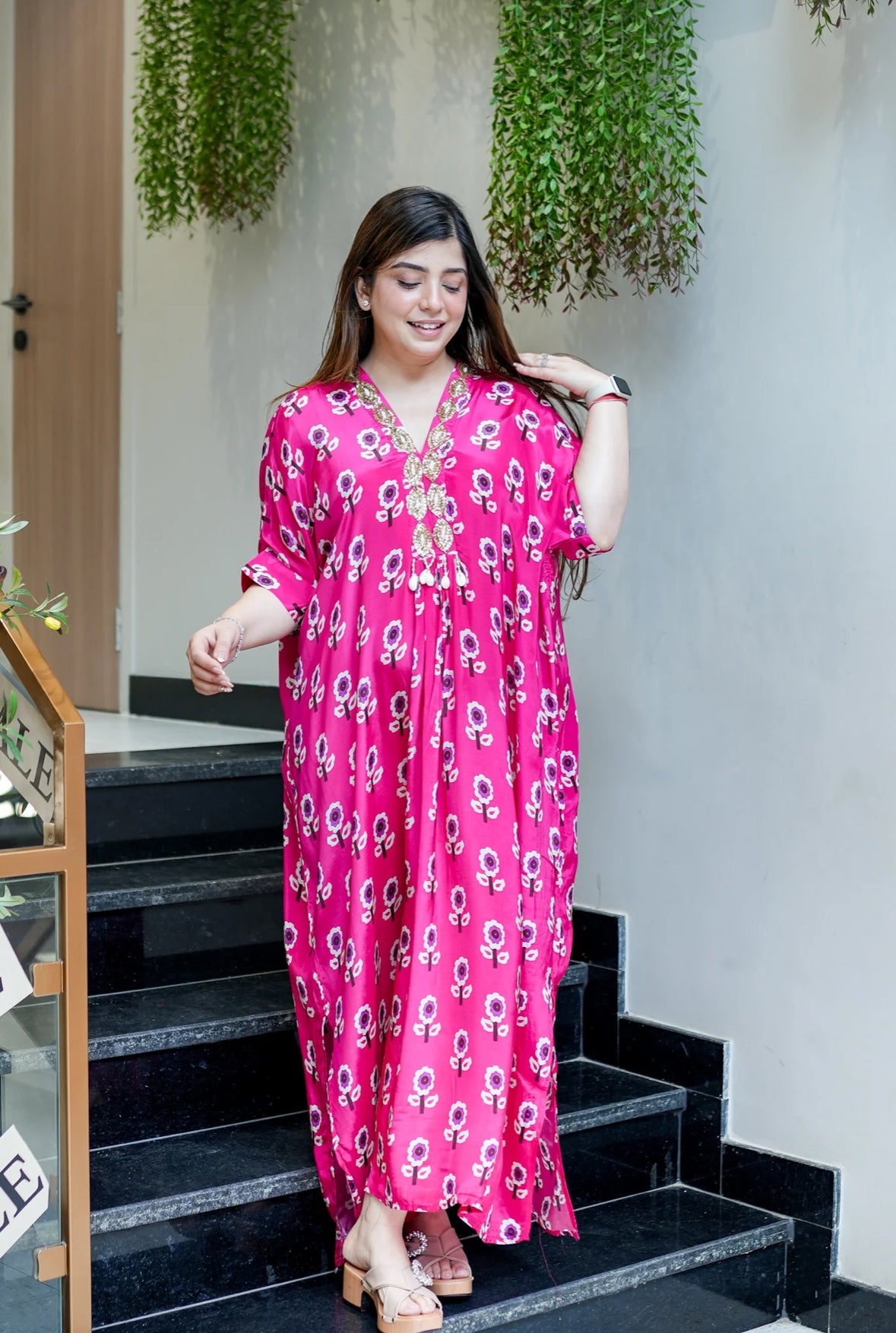 Pure Crepe Printed Designer Kaftan Style Gown