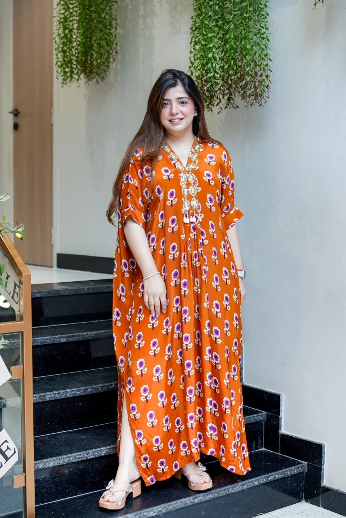 Pure Crepe Printed Designer Kaftan Style Gown
