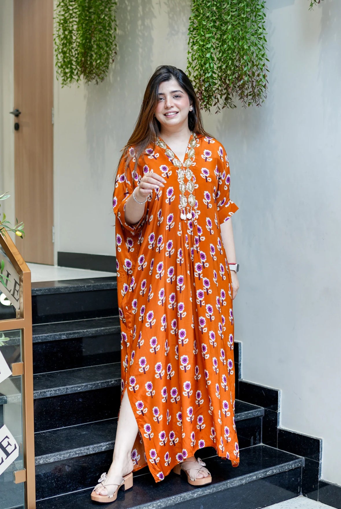 Pure Crepe Printed Designer Kaftan Style Gown