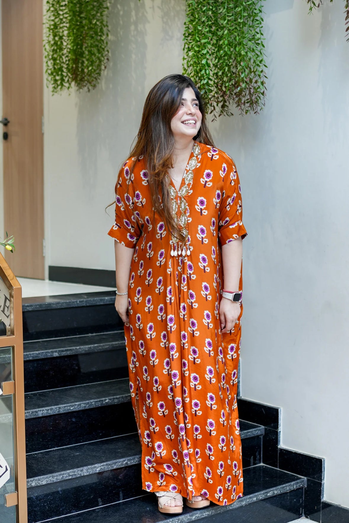 Pure Crepe Printed Designer Kaftan Style Gown