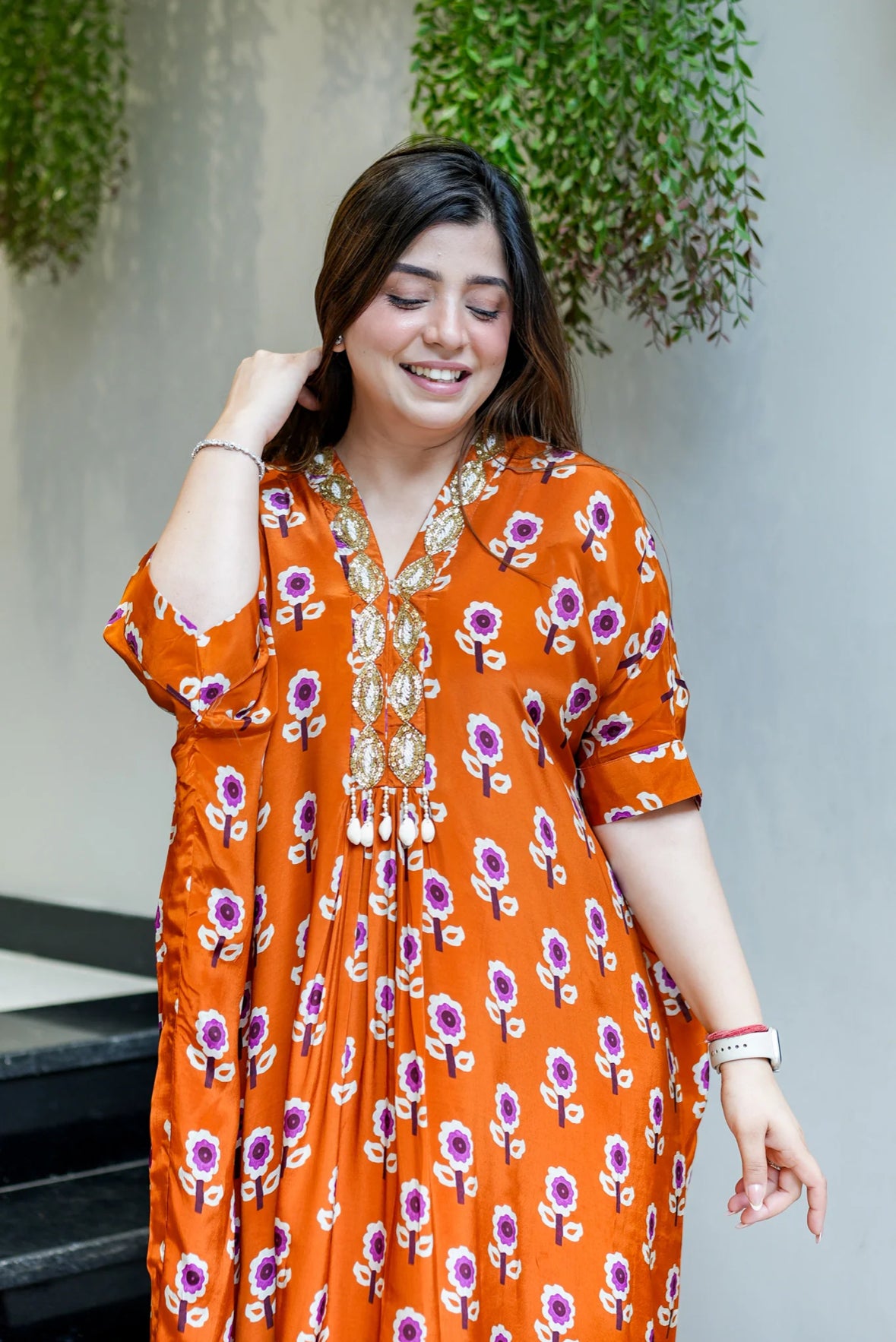 Pure Crepe Printed Designer Kaftan Style Gown