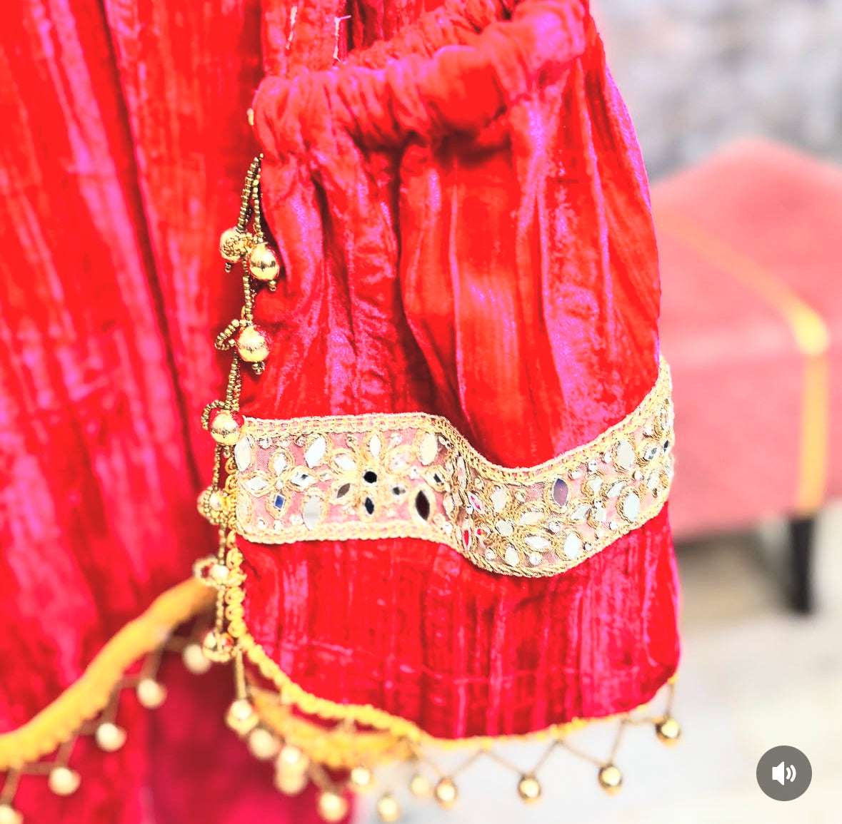 Maroon Crush Velvet Choga Co-ord Set With Potli