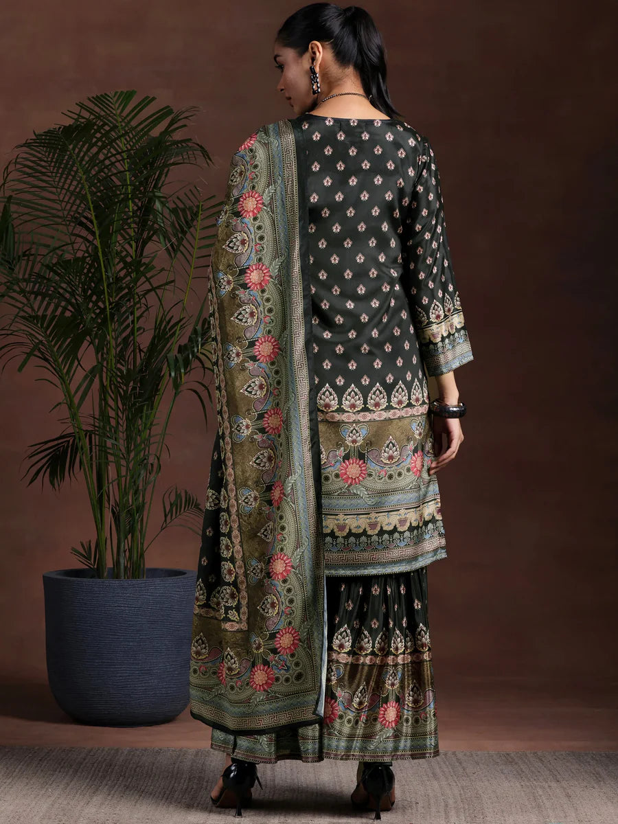 Pure Printed Crepe Black Sharara Suit with mirror work & Accessory Work