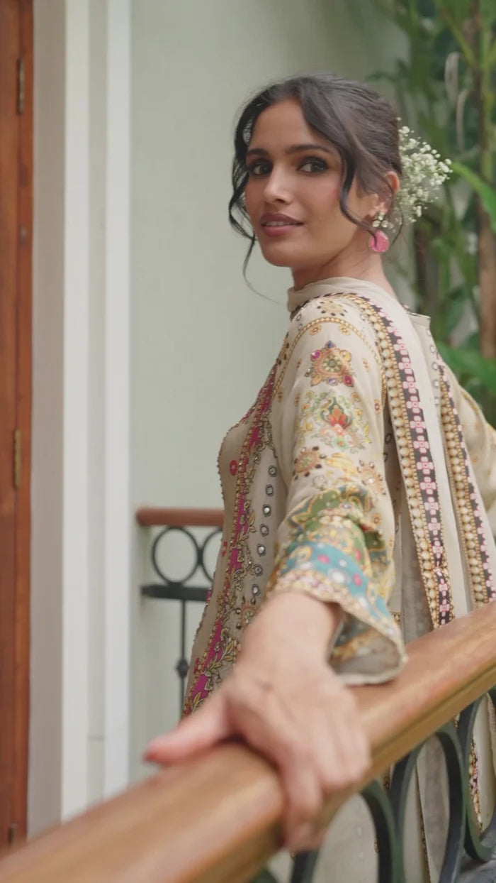 Pure Crepe Printed Kurta With Mirror work and Tassels detailing