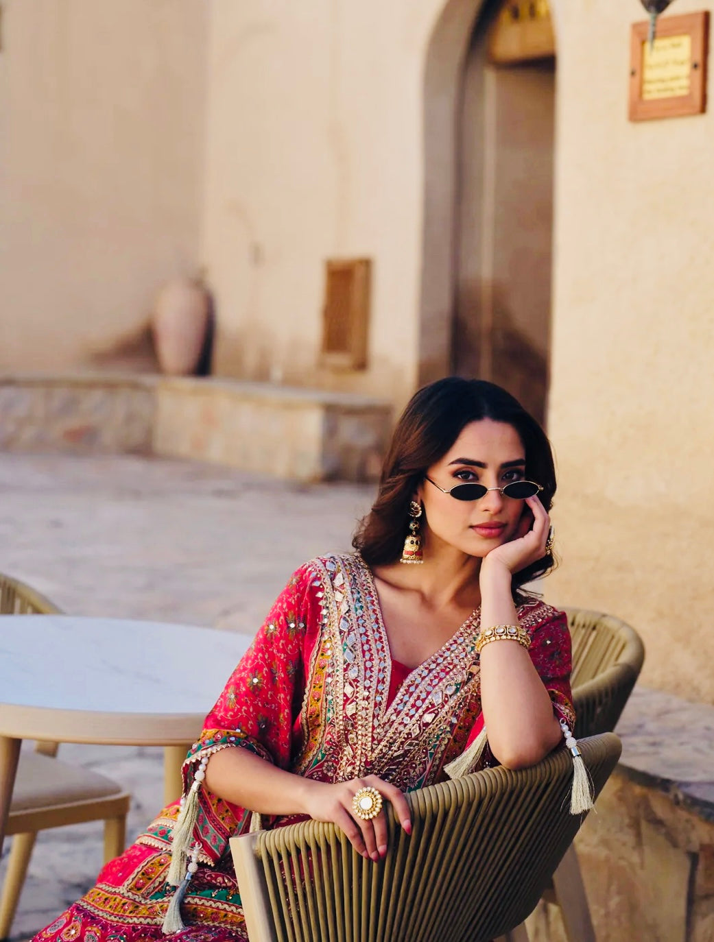 Designer Printed Crepe Kaftan with Gota Patti And Mirror Work With Sharara